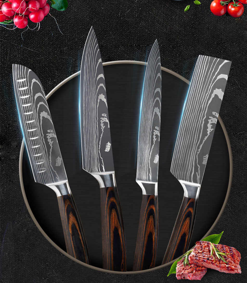 Wood-Grain Chef Knife Set