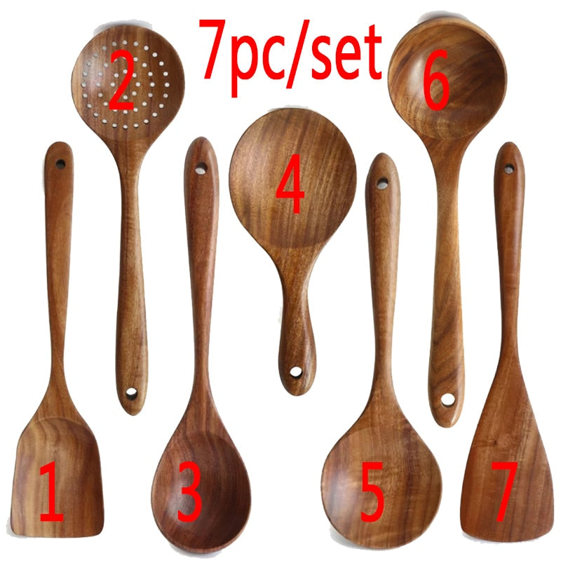 Teak Natural Wood Tableware Set