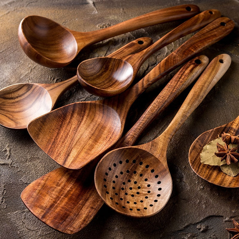 Teak Natural Wood Tableware Set