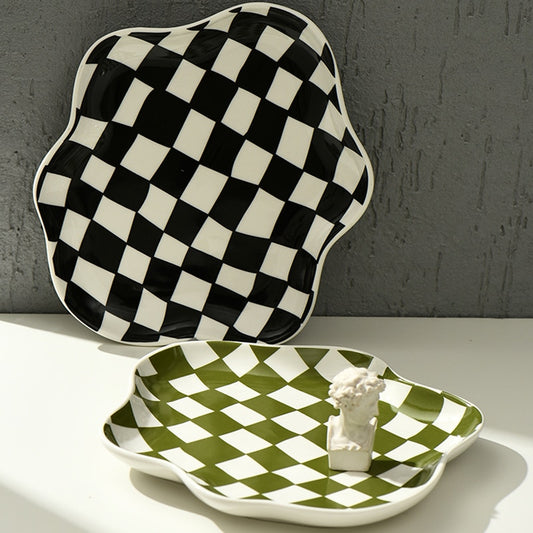 Wavy Checkerboard Ceramic Plate