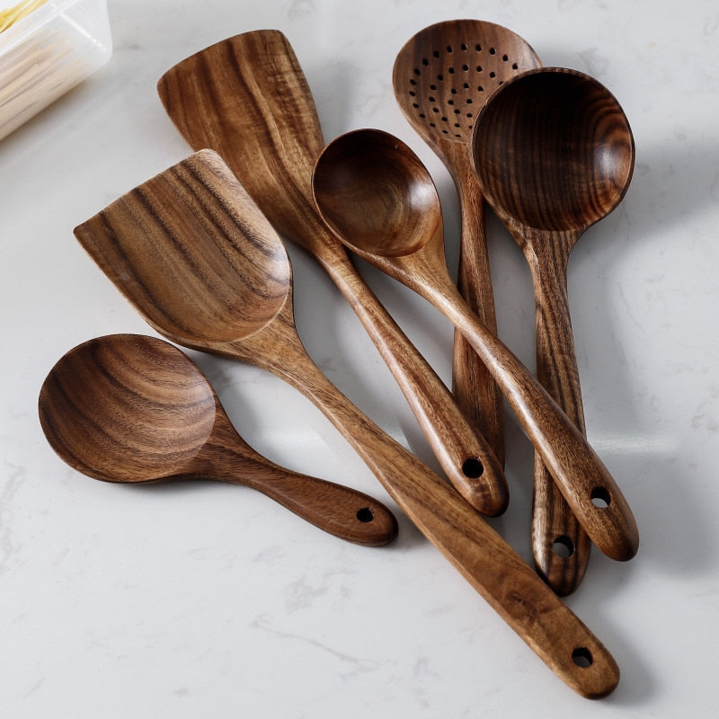 Teak Natural Wood Tableware Set