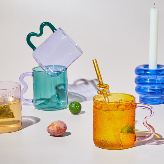 Colored Curved Glass Mug & Straw