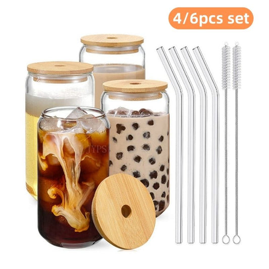 Simple Drinking Glass with Lid & Straw